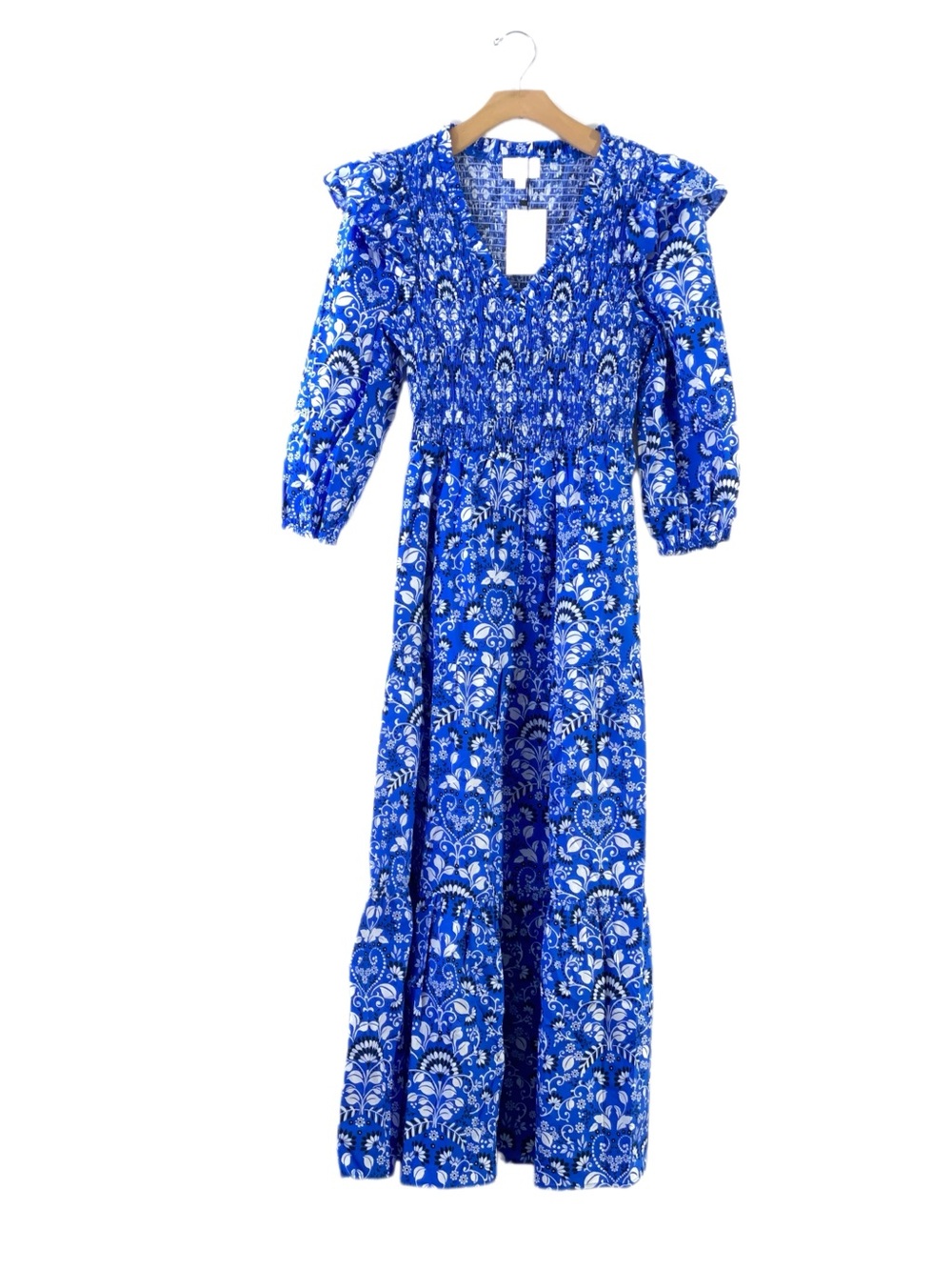 Sugarlips Lulu Floral Brighton Blue Boho Smocked Floral Ruffle Maxi Dress - Picture 3 of 5